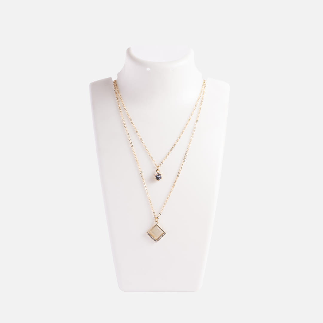 Geometric Layered Necklace with Crystal Accents