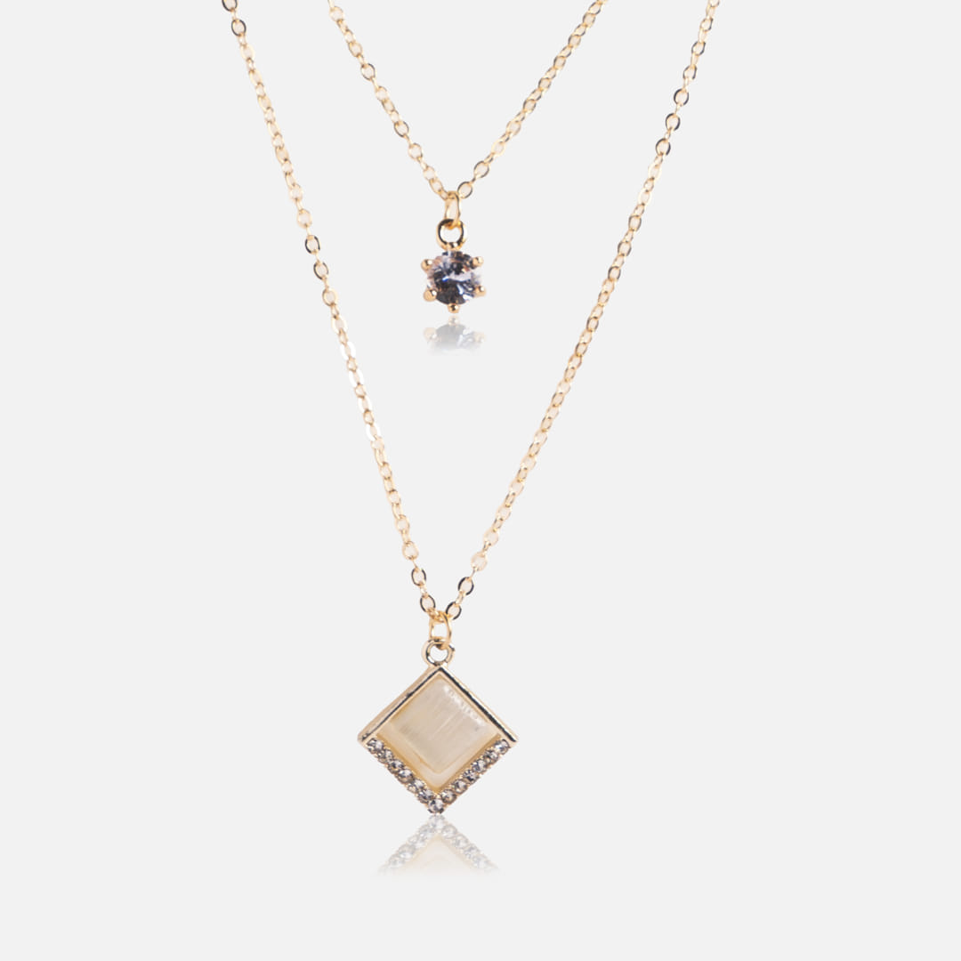 Geometric Layered Necklace with Crystal Accents