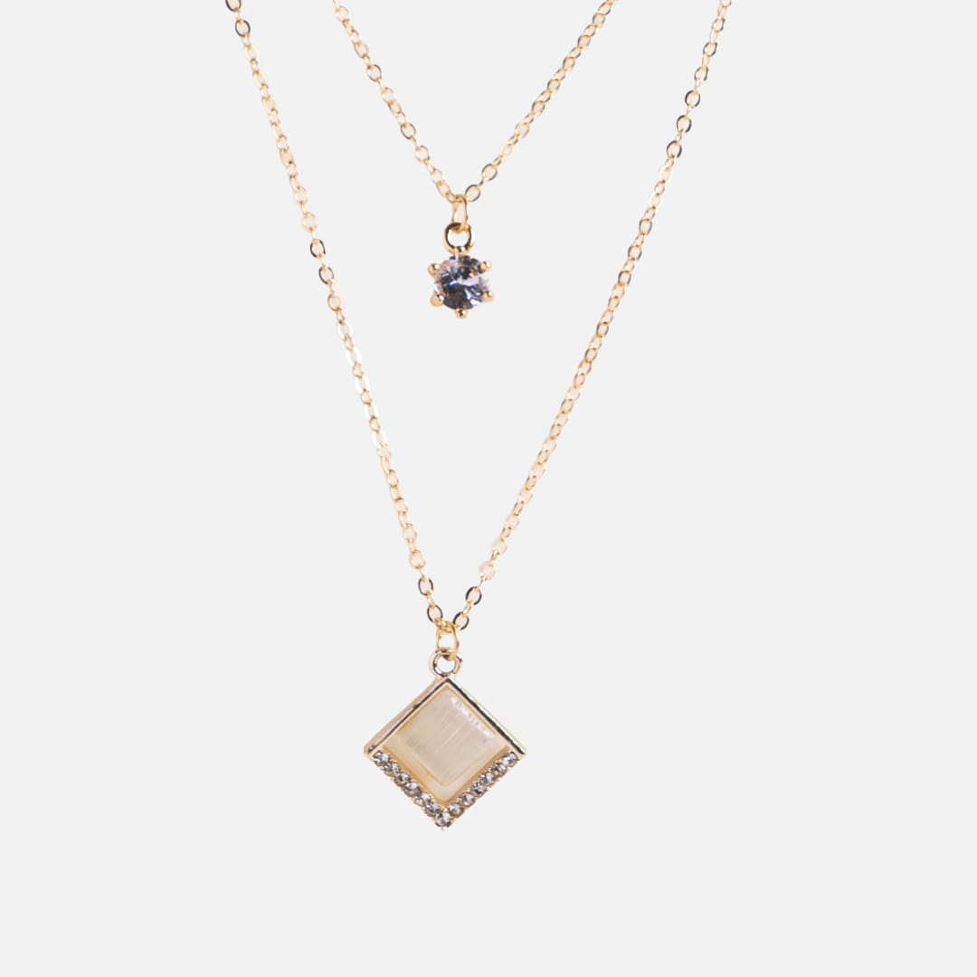 Geometric Layered Necklace with Crystal Accents