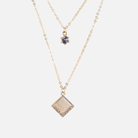 Geometric Layered Necklace with Crystal Accents
