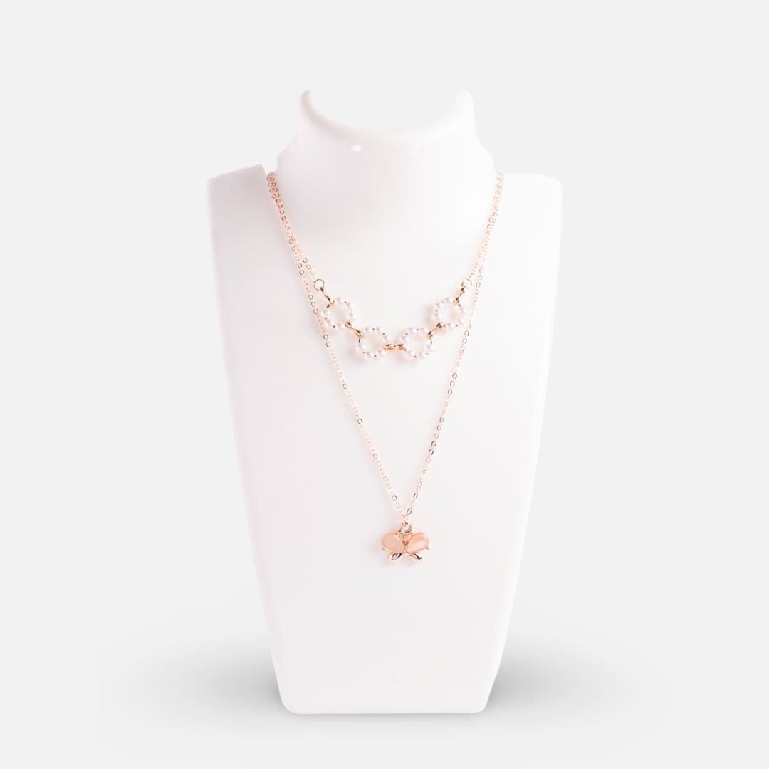 Rose Gold Floral Butterfly Layered Necklace