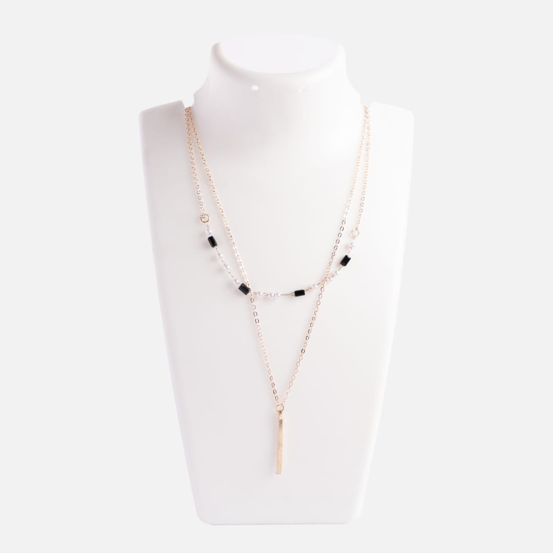 Dual-Layered Bar and Beaded Necklace