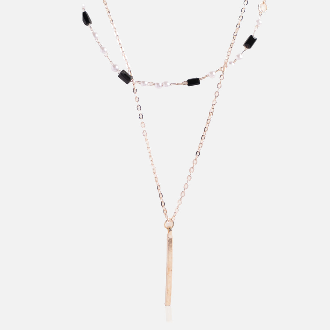 Dual-Layered Bar and Beaded Necklace