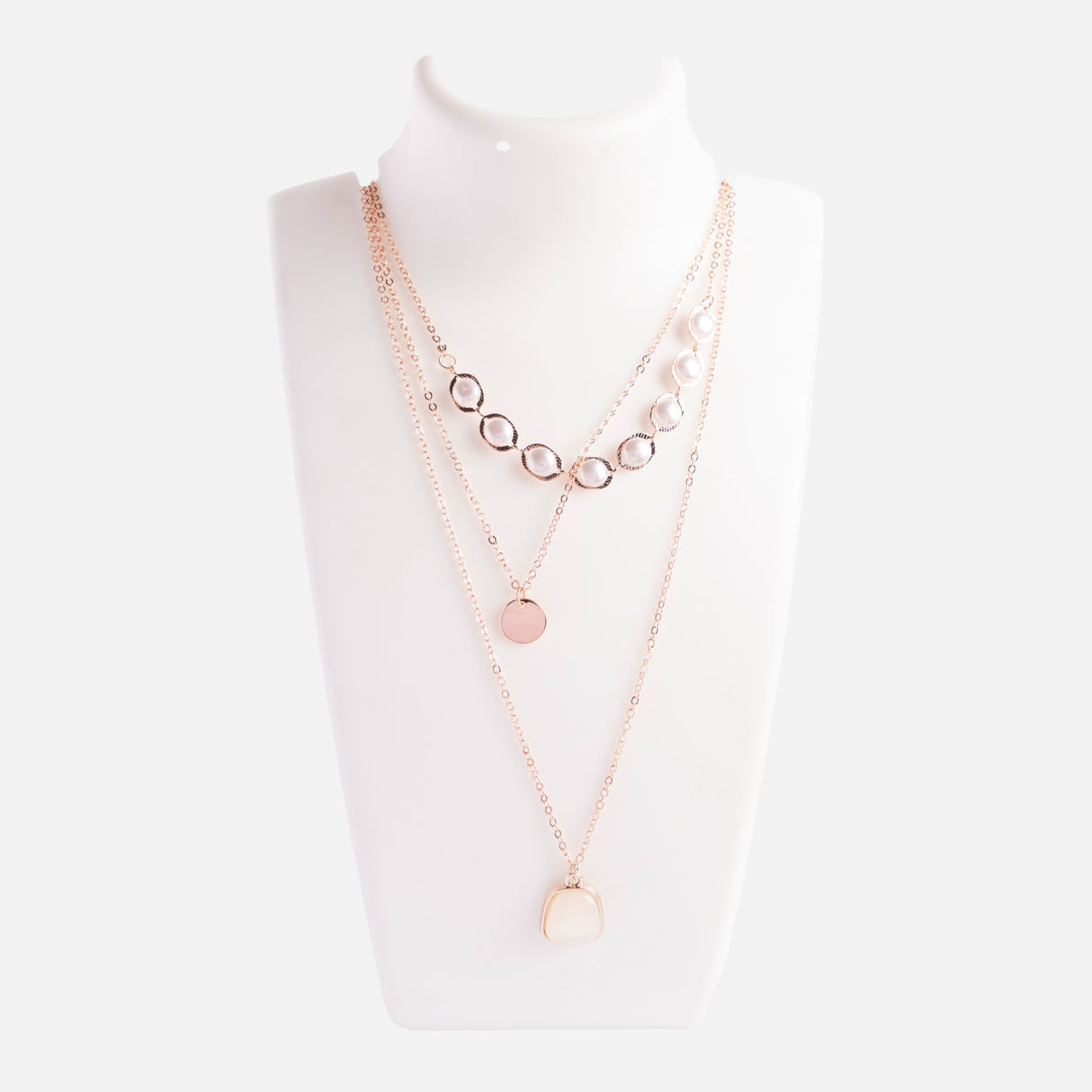 Triple-Layer Rose Gold Pearl Necklace