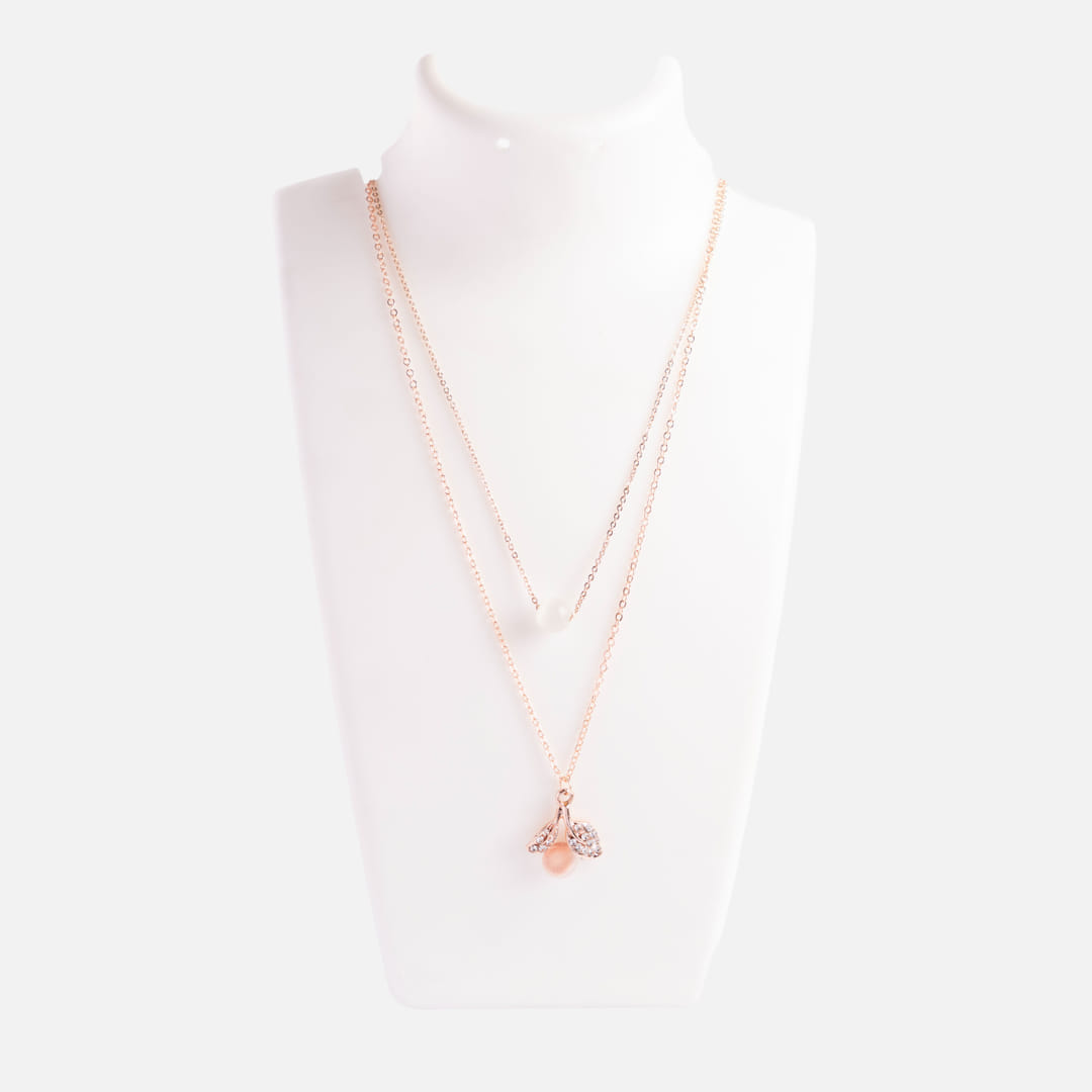 Rose Gold Layered Cherry Blossom Pendant Necklace