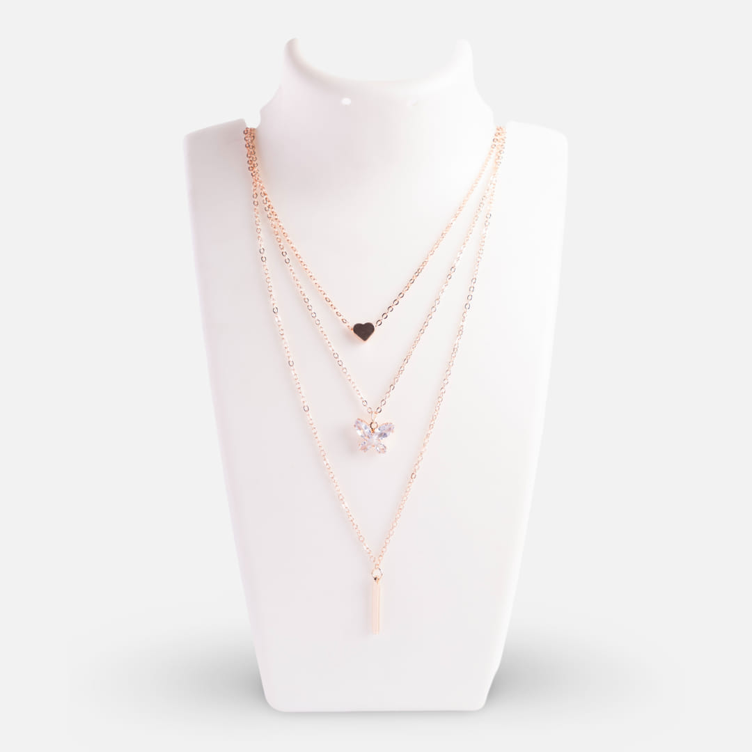 Rose Gold Layered Butterfly Necklace