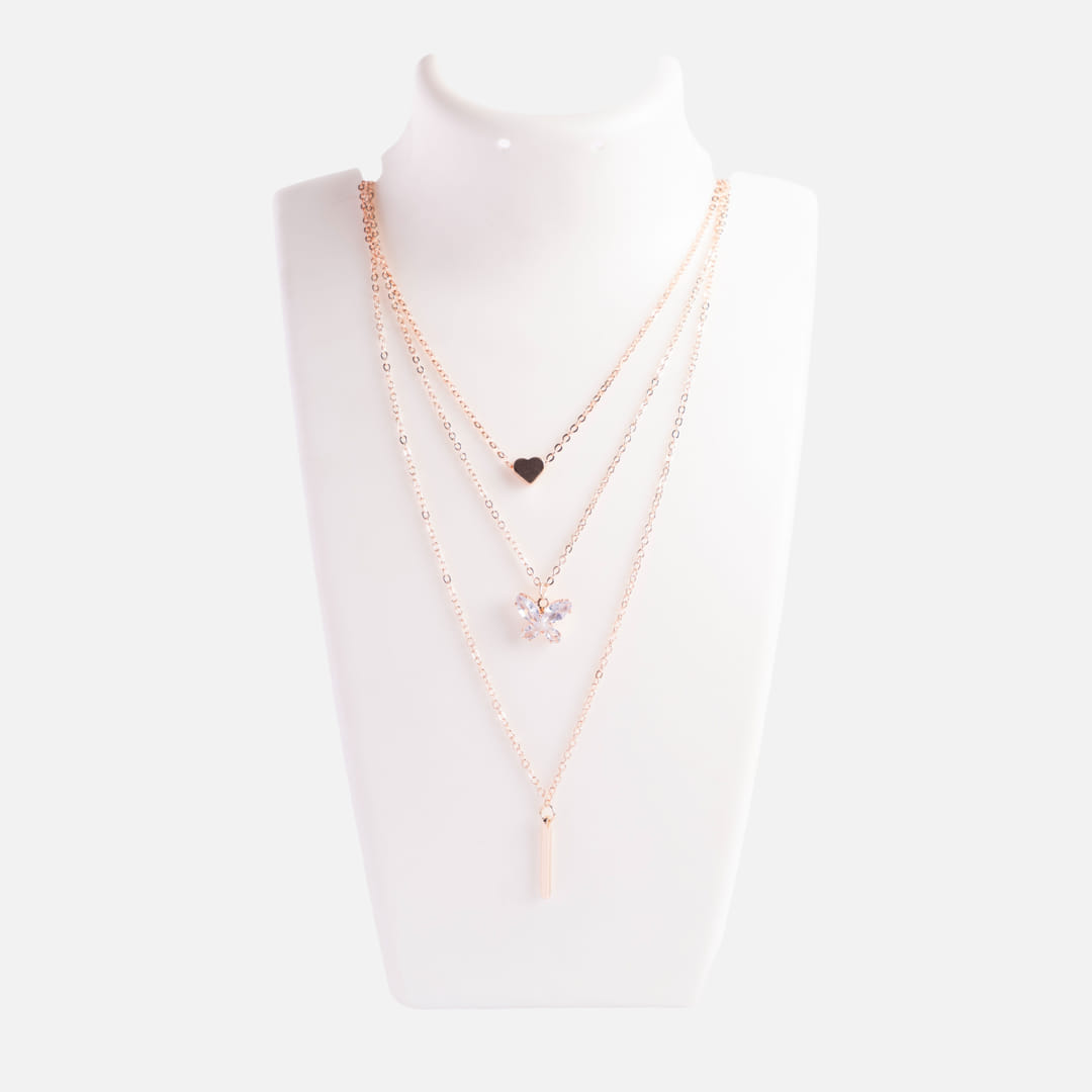 Rose Gold Layered Butterfly Necklace