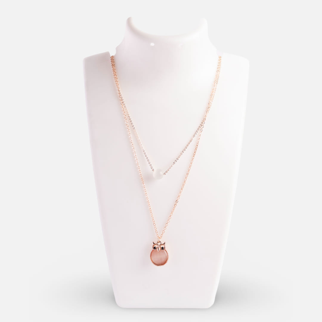 Rose Gold Double Layer Owl Necklace