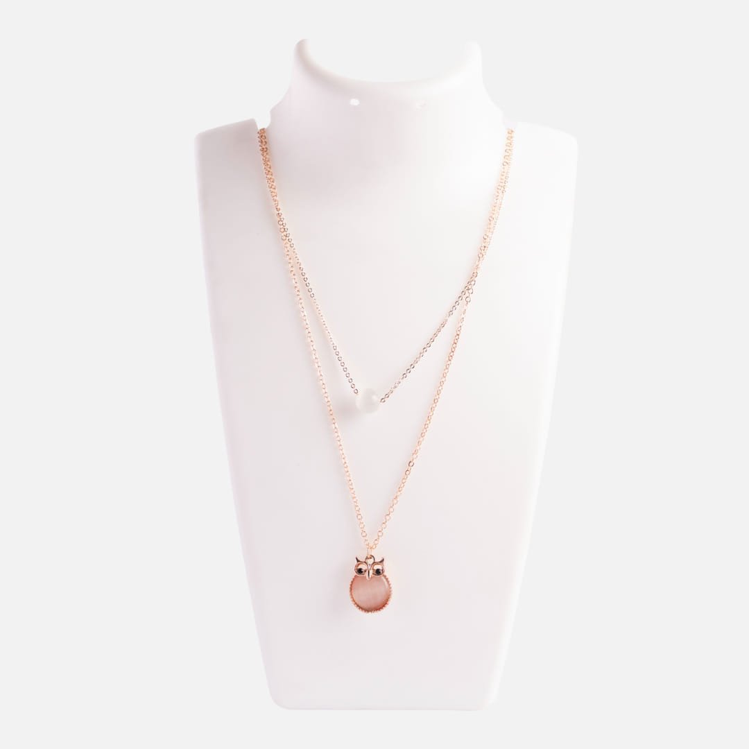 Rose Gold Double Layer Owl Necklace