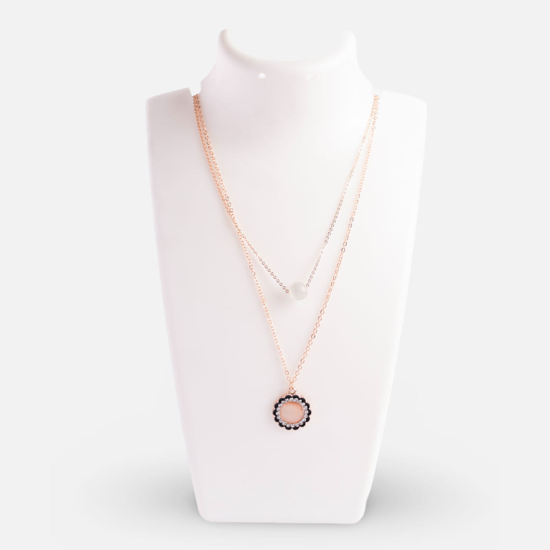 Rose Gold Double Layer Scalloped Circle Pendant Necklace