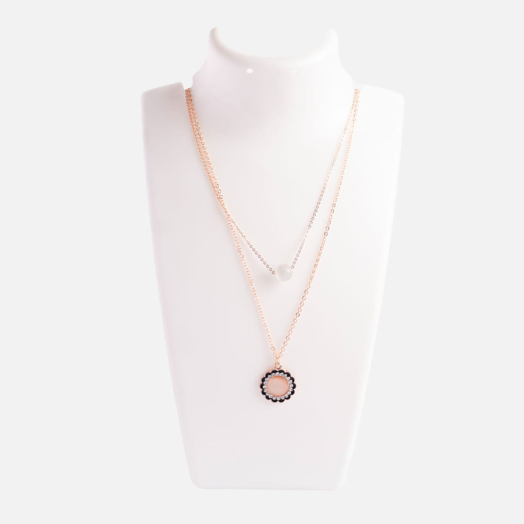 Rose Gold Double Layer Scalloped Circle Pendant Necklace