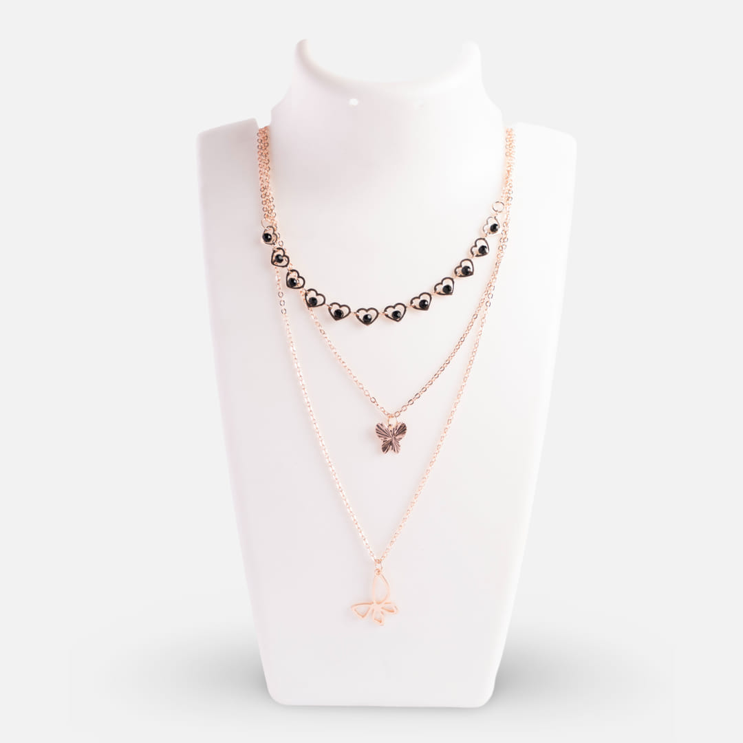 Triple Layer Heart and Butterfly Pendant Necklace