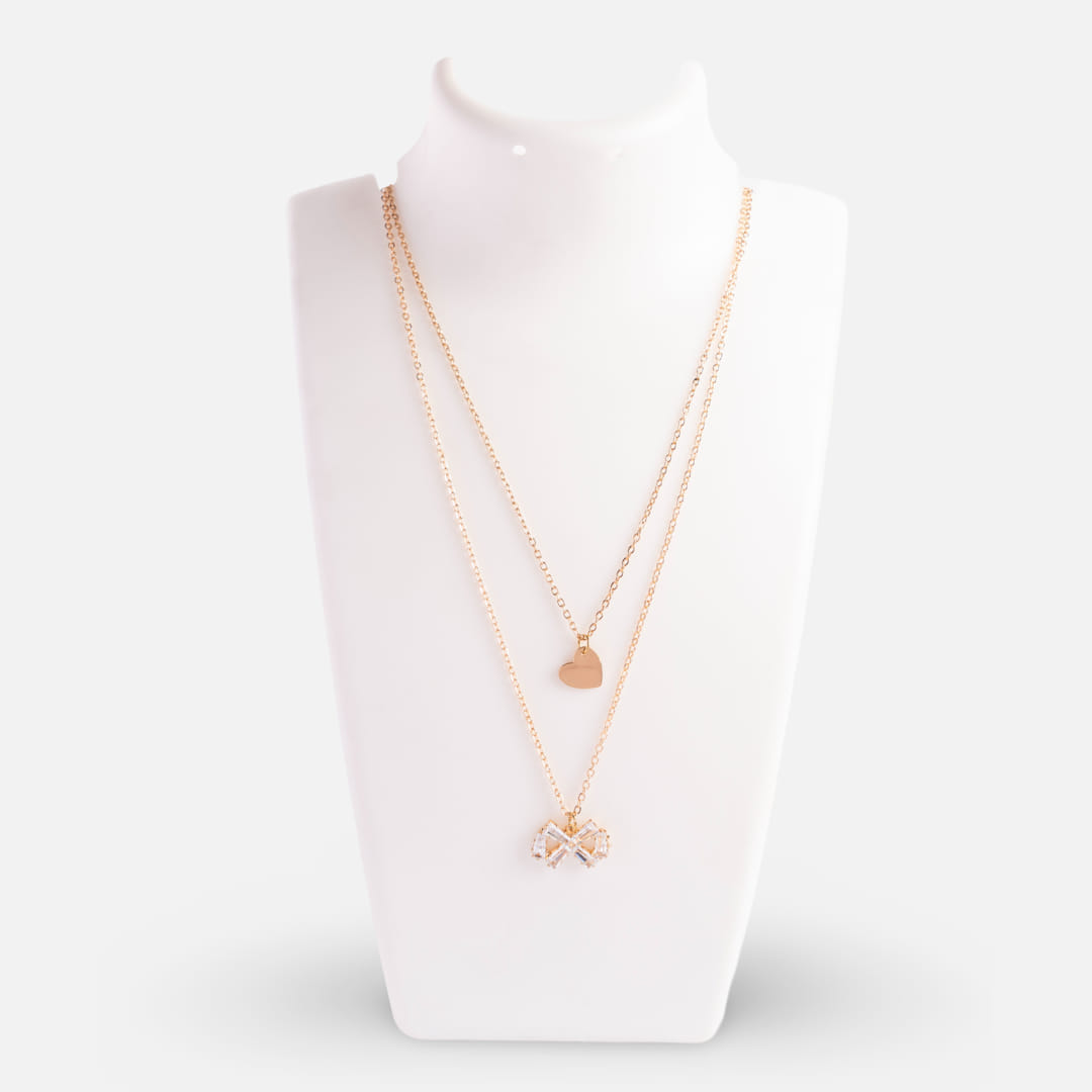 Double-Layer Heart and Bow Necklace