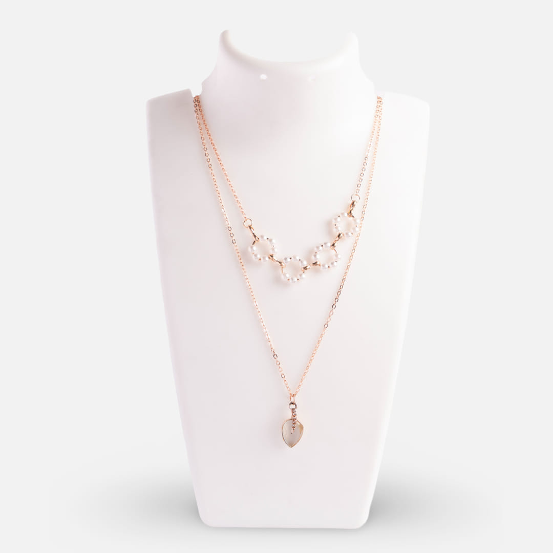 Rose Gold Double Layer Floral and Teardrop Necklace