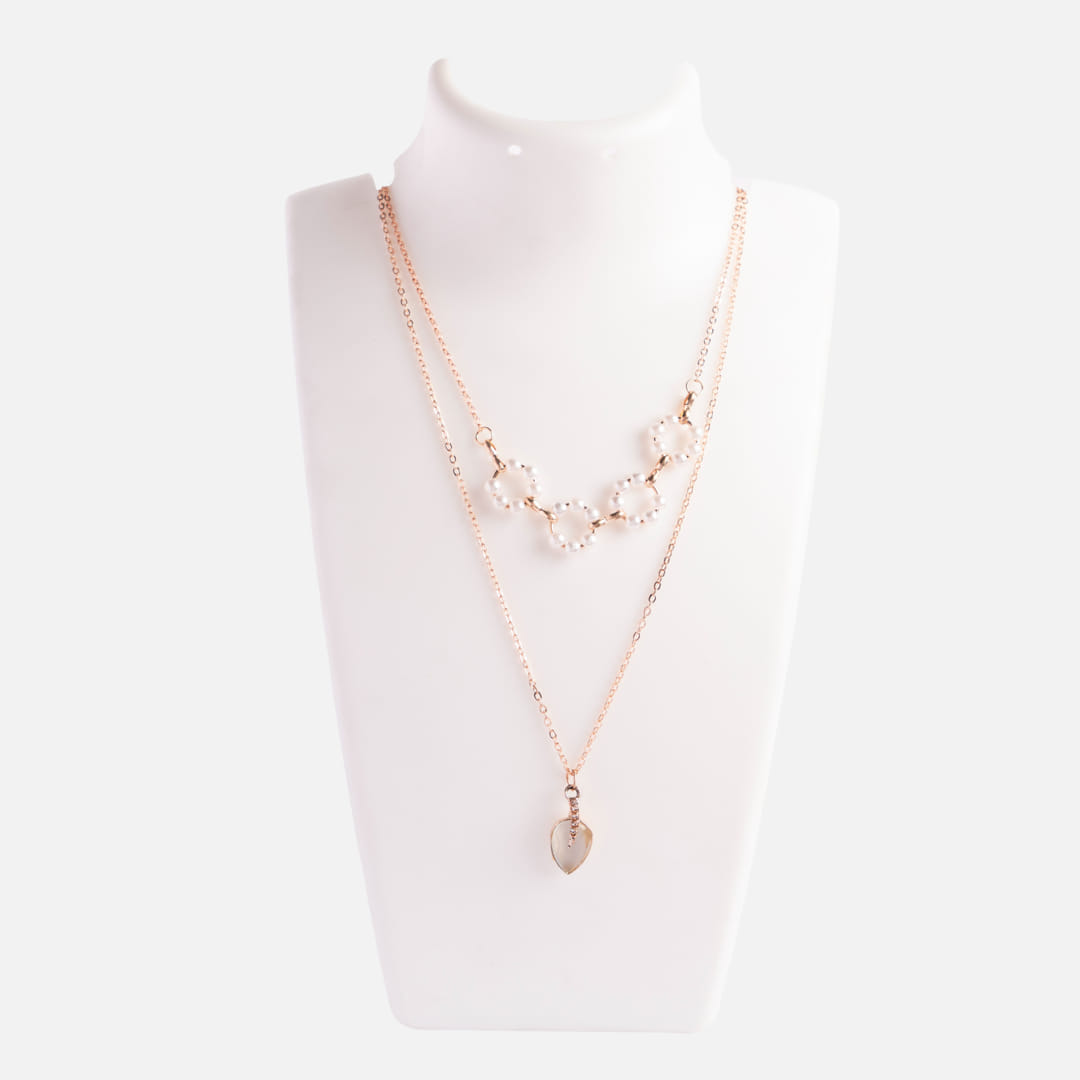 Rose Gold Double Layer Floral and Teardrop Necklace