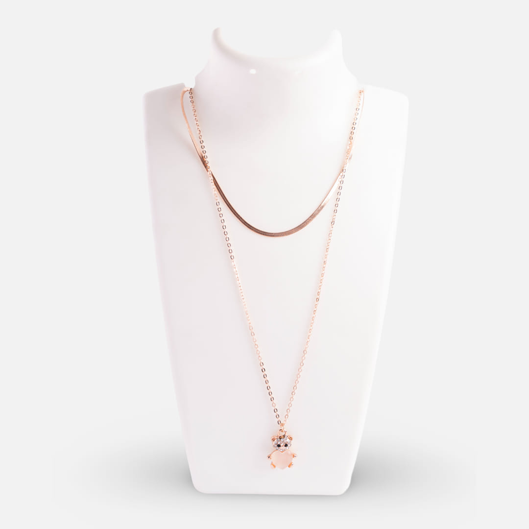 Rose Gold Cat Pendant Necklace with Dual Chains