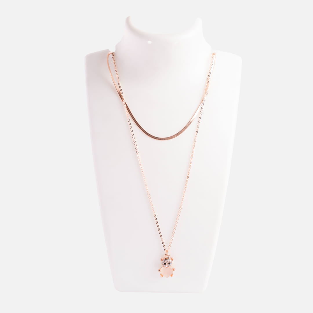 Rose Gold Cat Pendant Necklace with Dual Chains