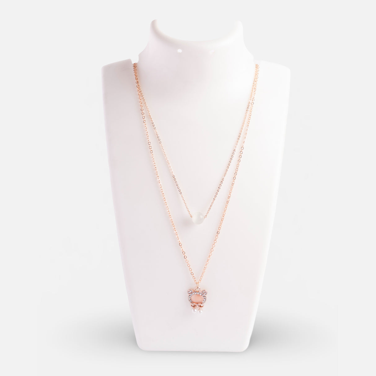 Rose Gold Double-Layered Bear Pendant Necklace