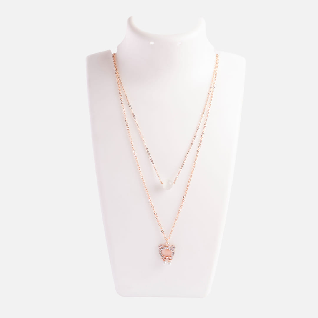Rose Gold Double-Layered Bear Pendant Necklace