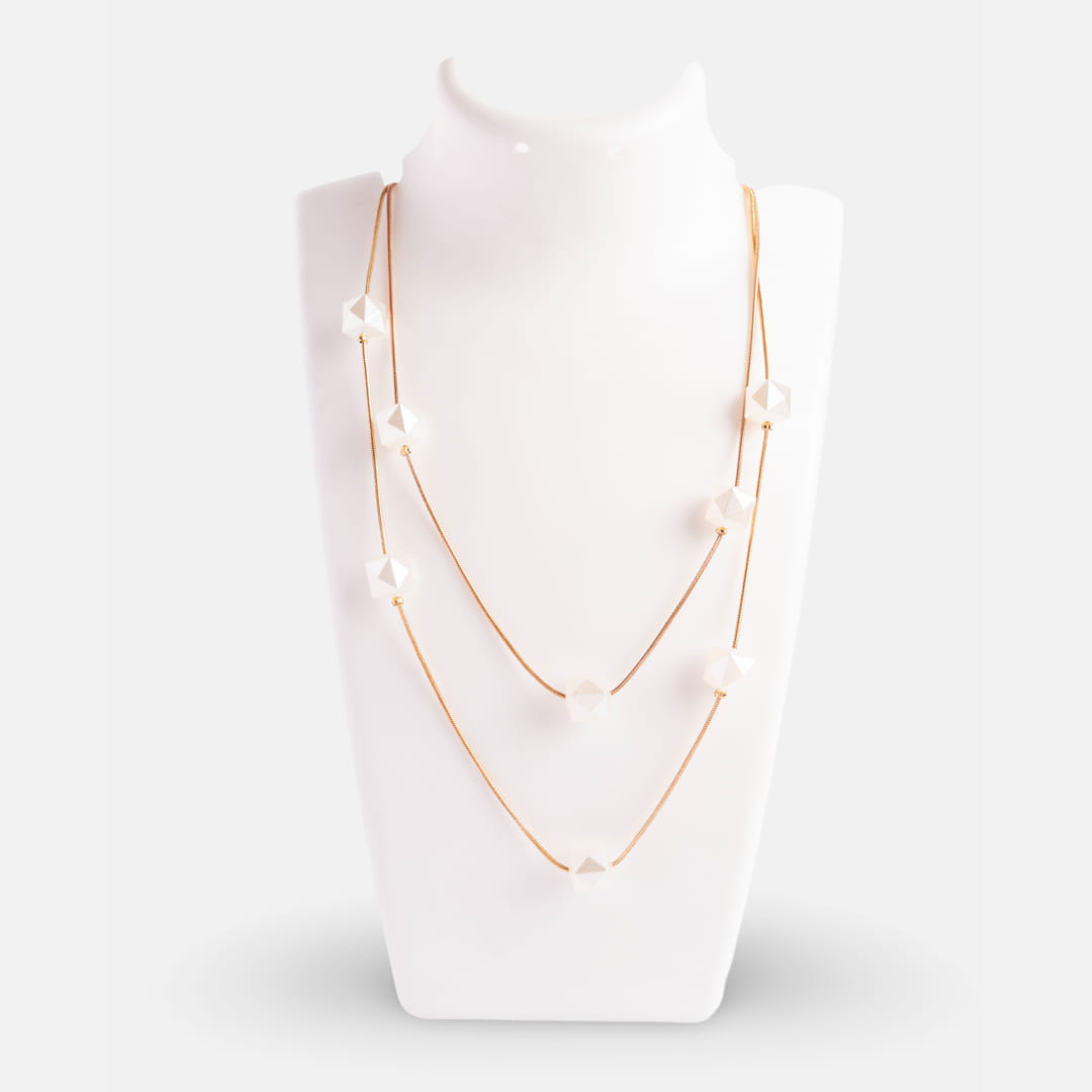 Gold Double-Layer Geometric Bead Necklace