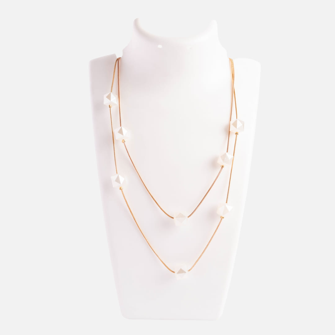Gold Double-Layer Geometric Bead Necklace