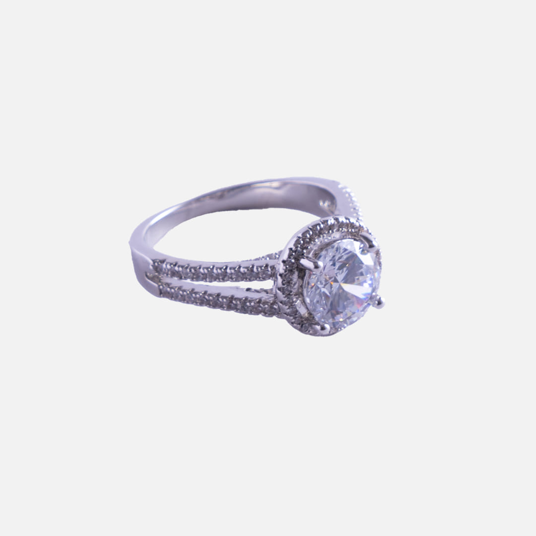 Radiant Halo Brass American Diamond Ring