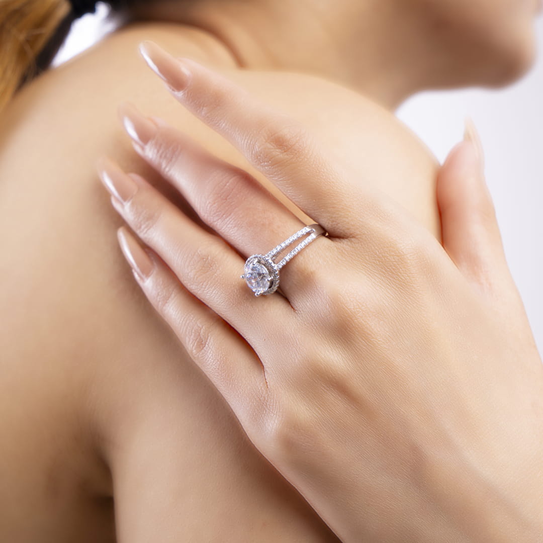 Radiant Halo Brass American Diamond Ring