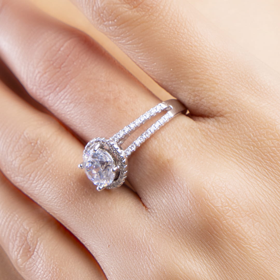 Radiant Halo Brass American Diamond Ring