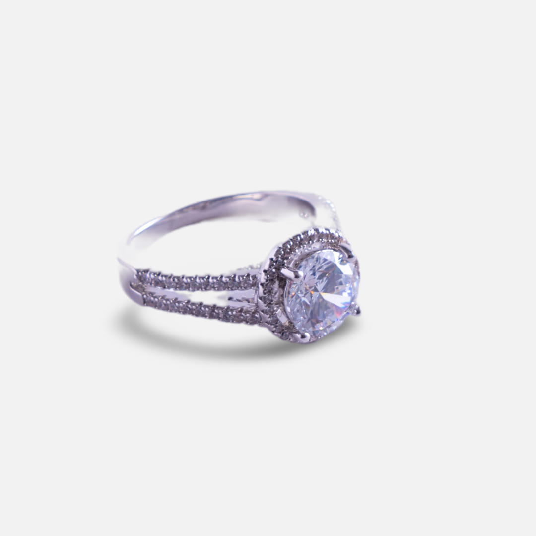 Radiant Halo Brass American Diamond Ring