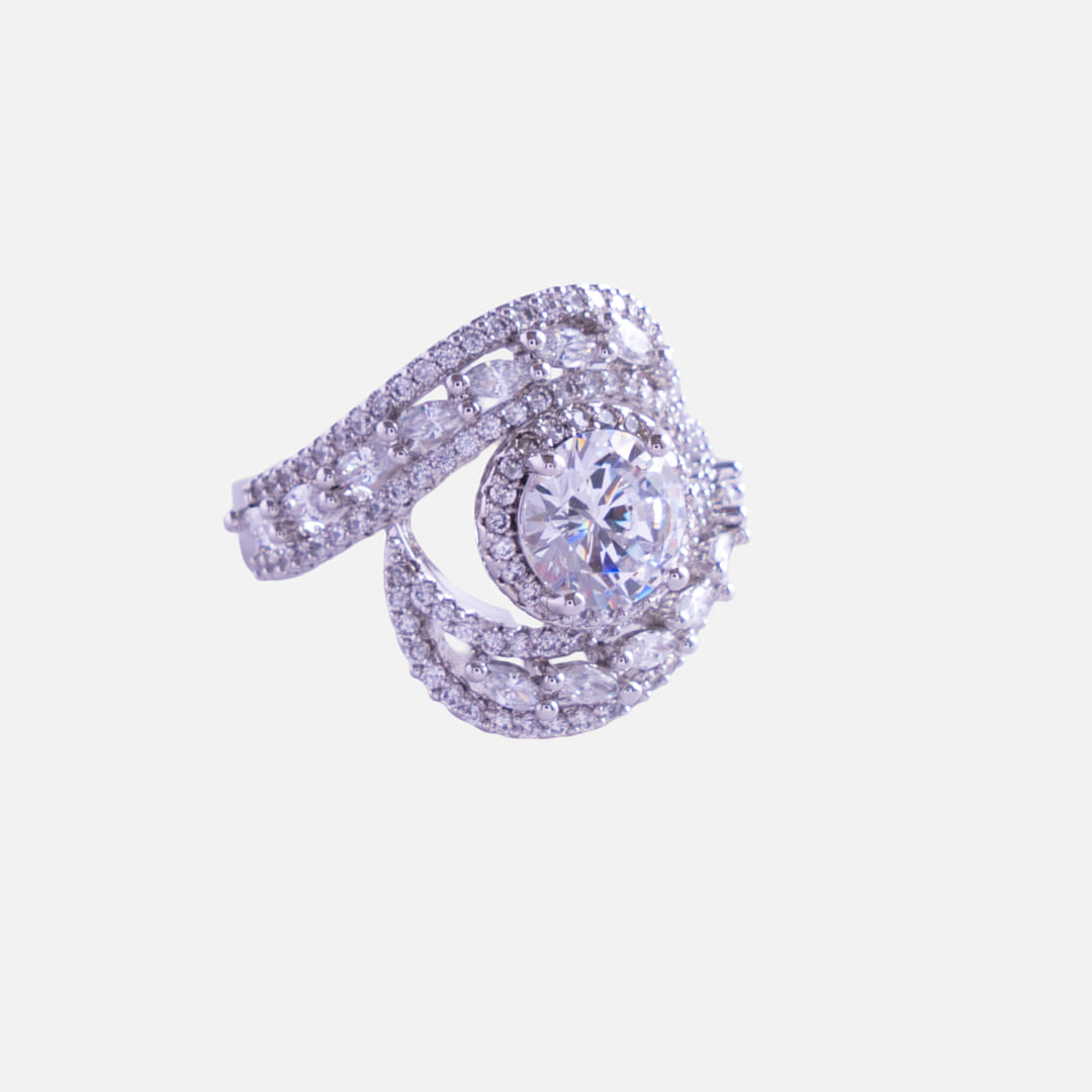 Stellar Swirl American Diamond Brass Ring