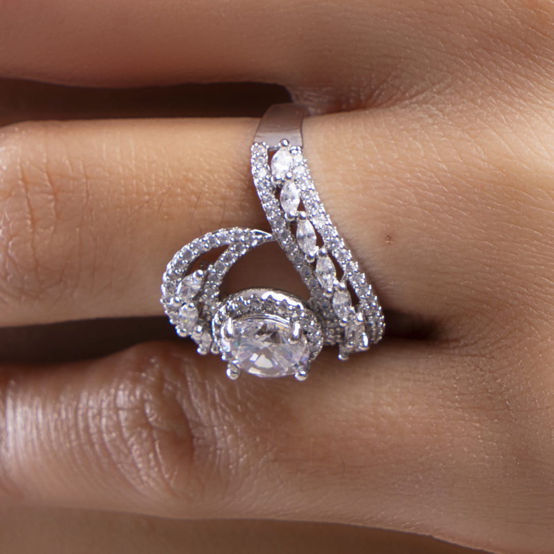 Stellar Swirl American Diamond Brass Ring