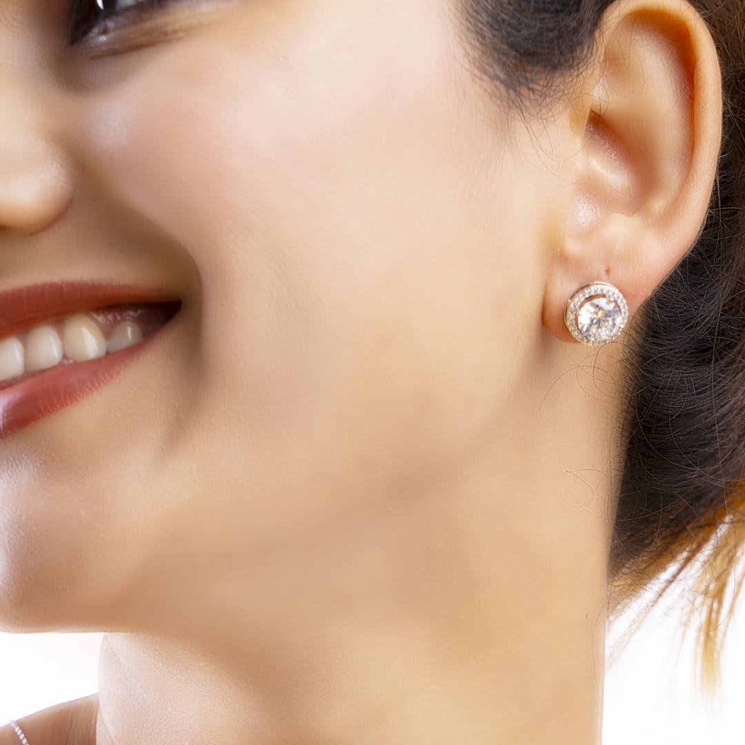 Halo Elegance American Diamond Chain Pendant and Stud Earrings Set