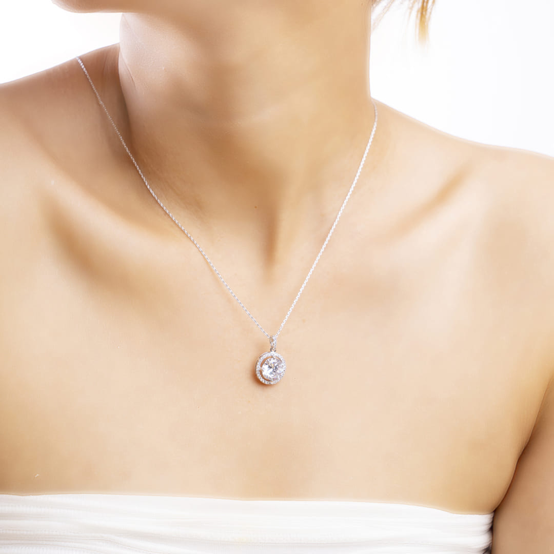 Halo Elegance American Diamond Chain Pendant and Stud Earrings Set