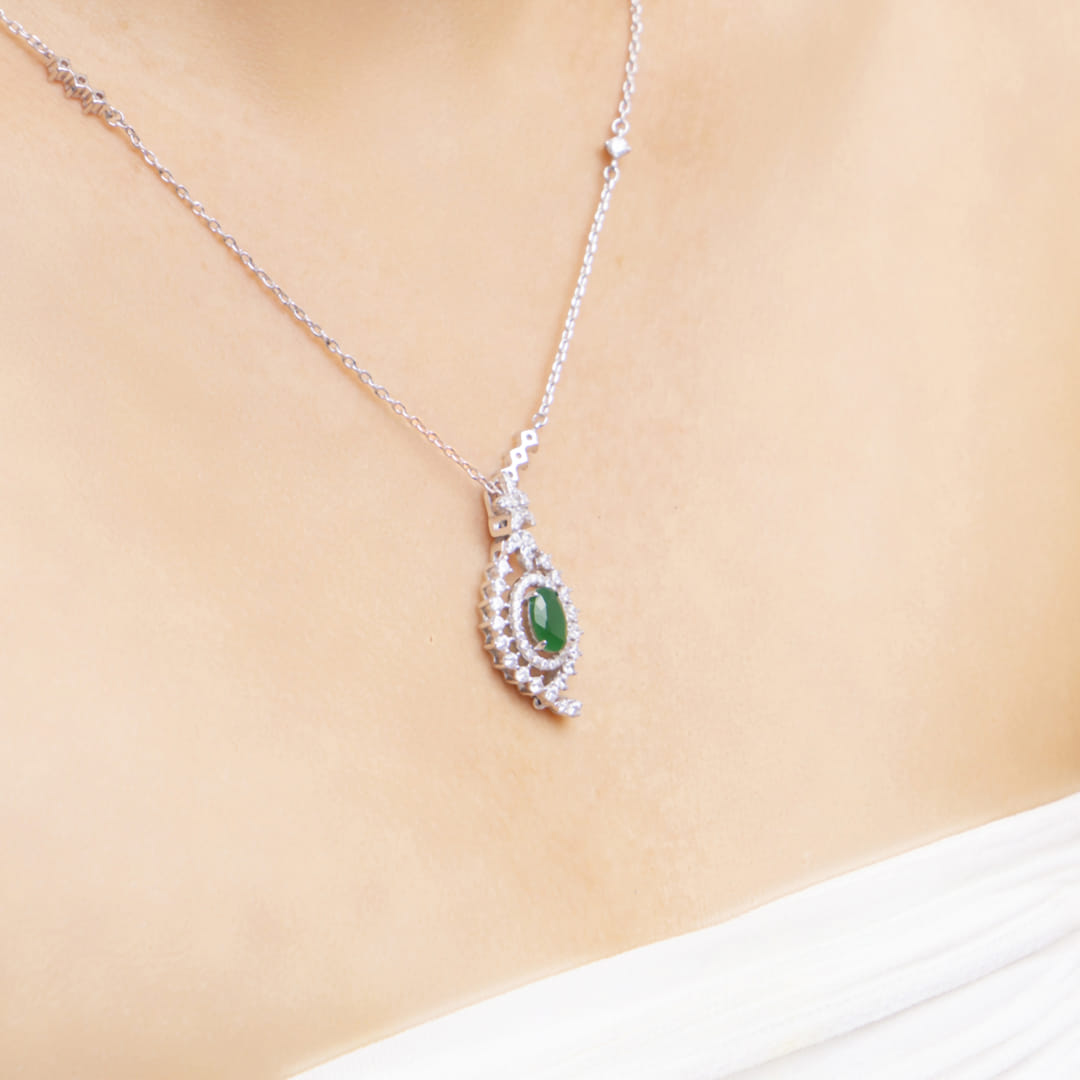 Regal Empress American Diamond and Emerald Pendant with Earrings Set