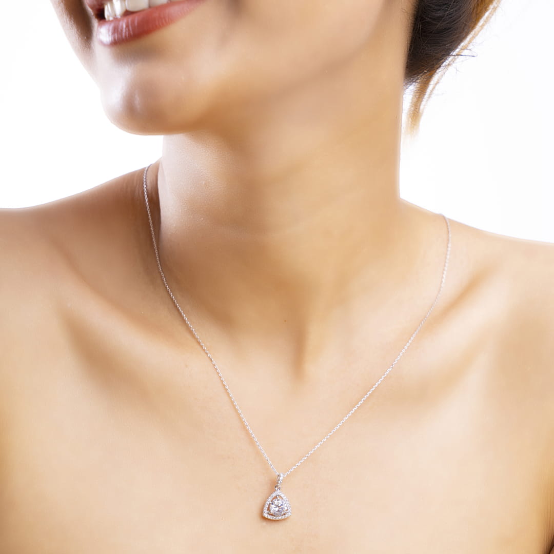 Brass Dazzling Triangle Chain Pendant and Earrings Set