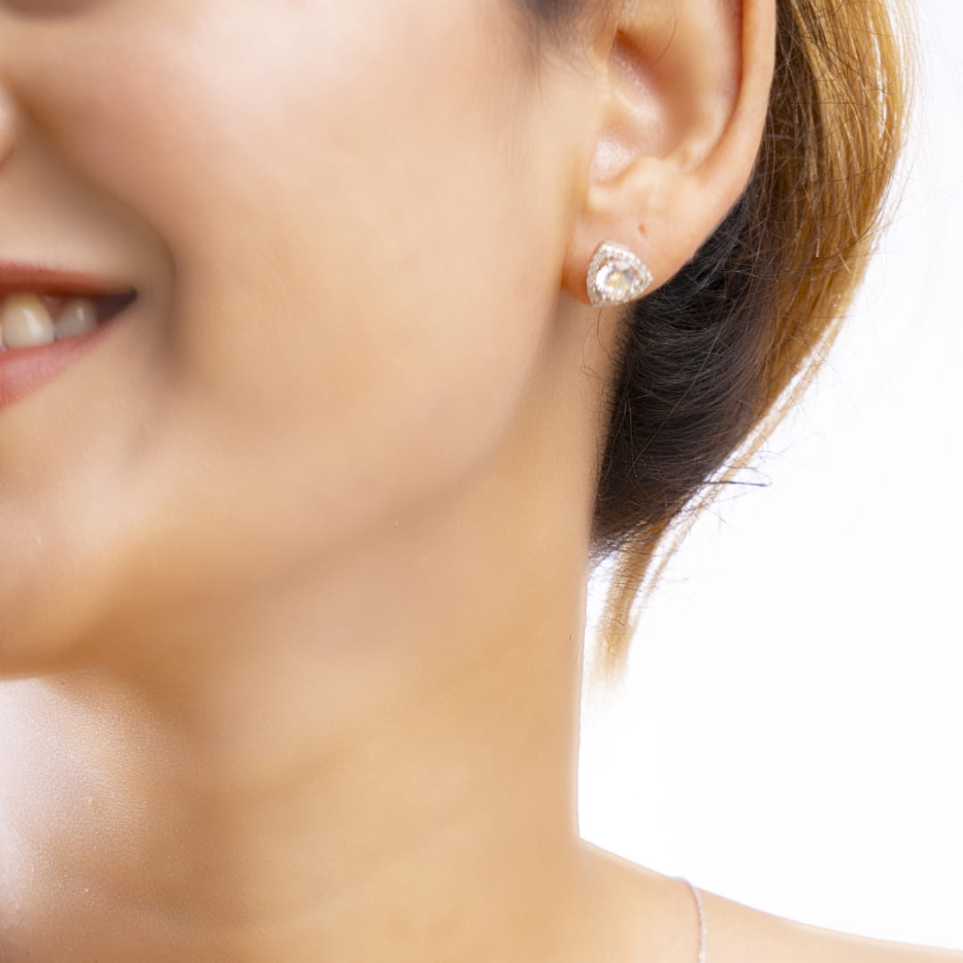 Brass Dazzling Triangle Chain Pendant and Earrings Set