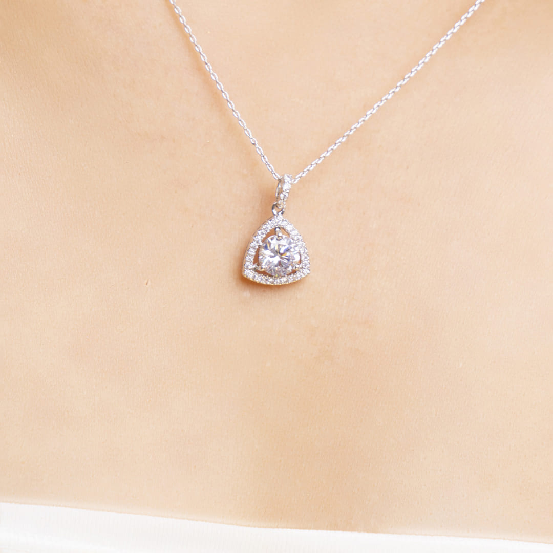 Brass Dazzling Triangle Chain Pendant and Earrings Set