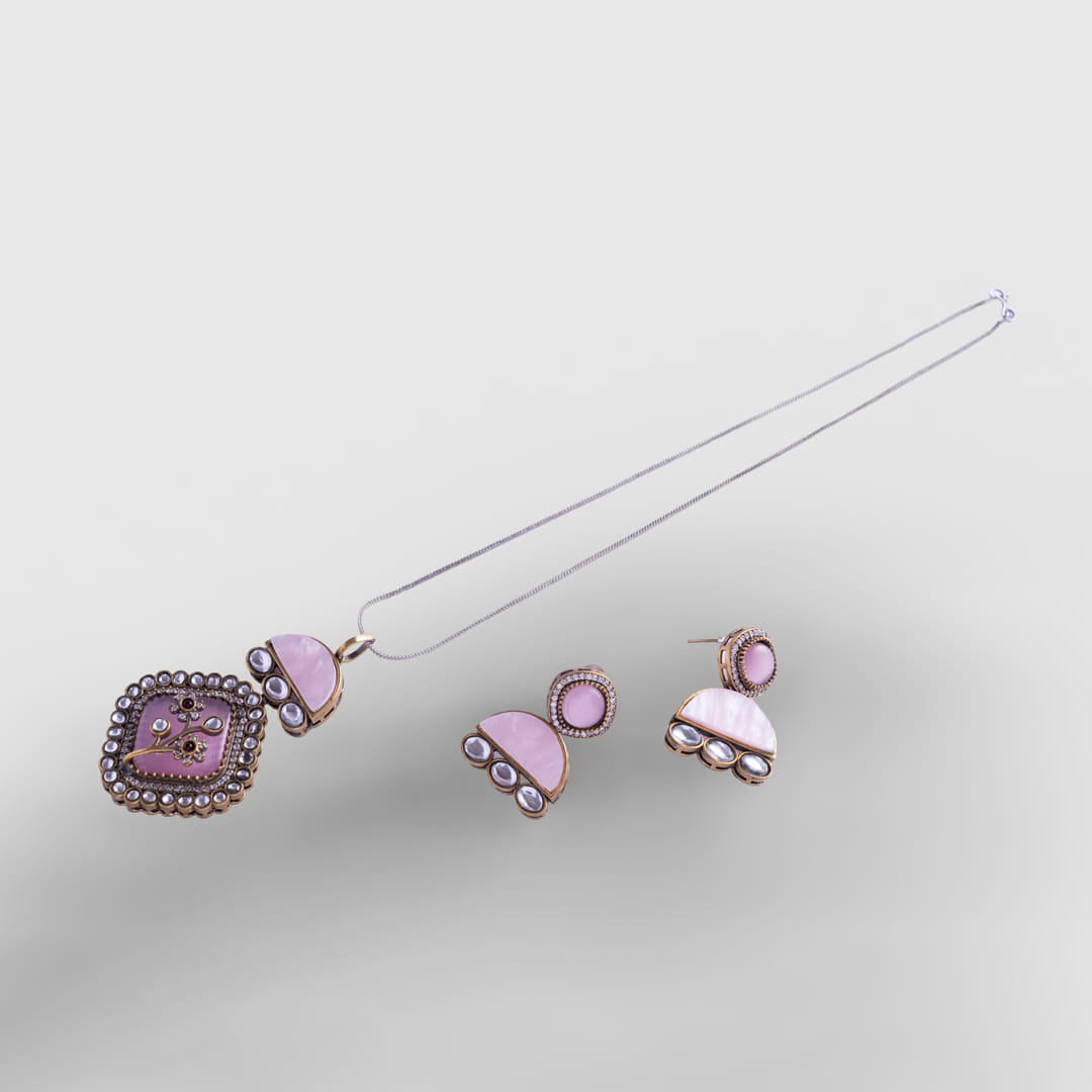 Stone and Pearl Chain Pendant Set