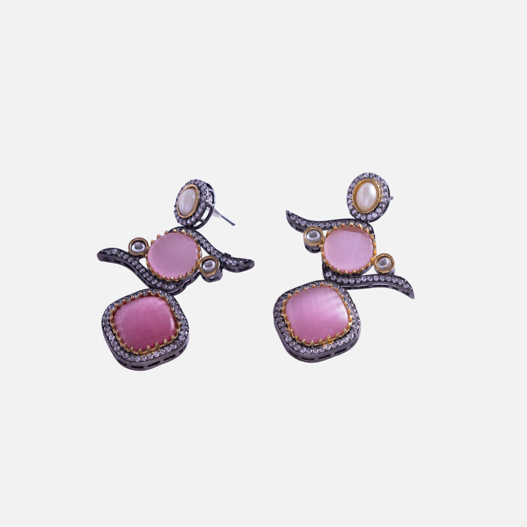 Pink and Pearl Geometric Drop Earrings
