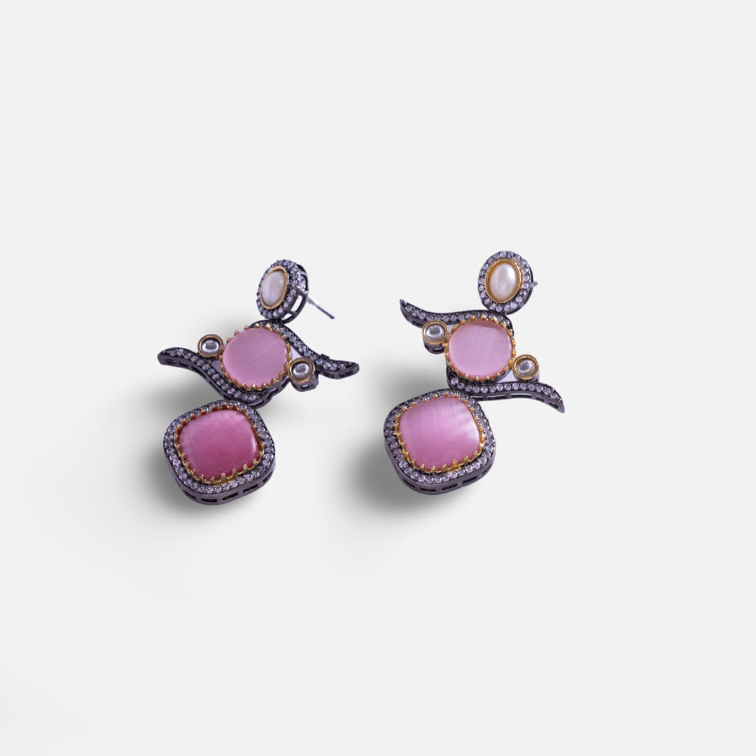 Pink and Pearl Geometric Drop Earrings