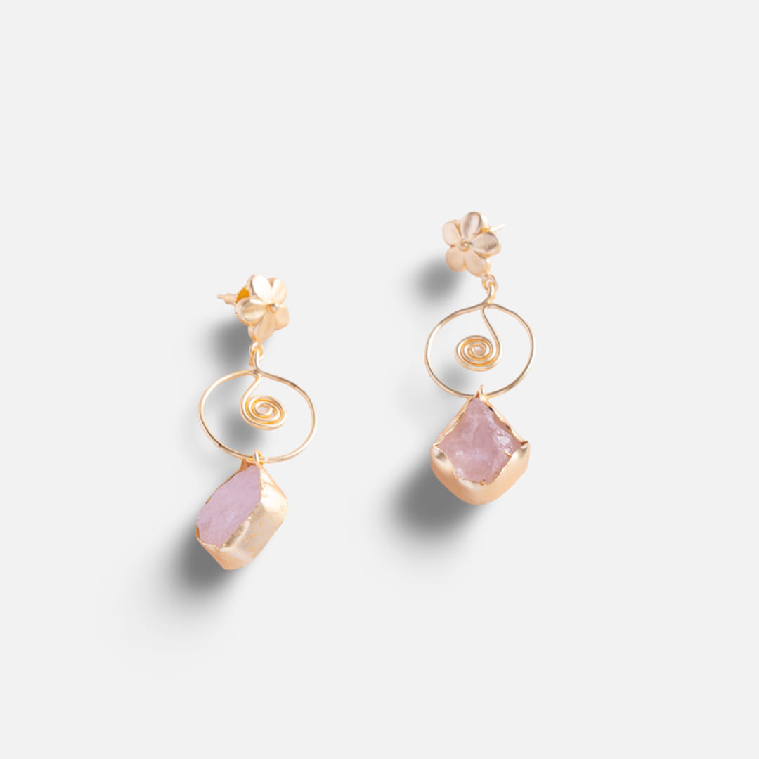 Floral Spiral Drop Earrings with Clear Stone