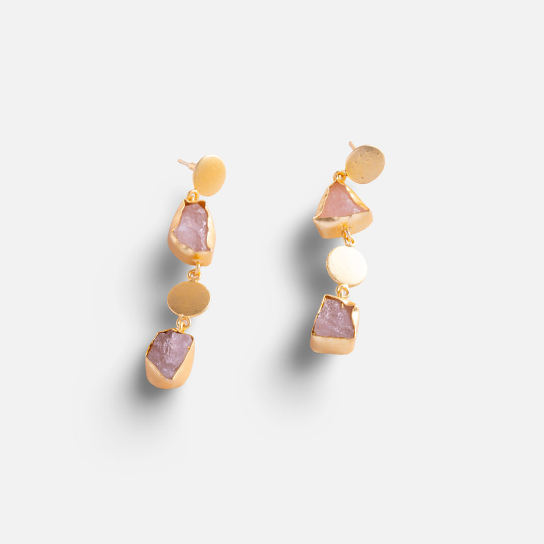 Gold Drop Earrings with Raw Stone Accents