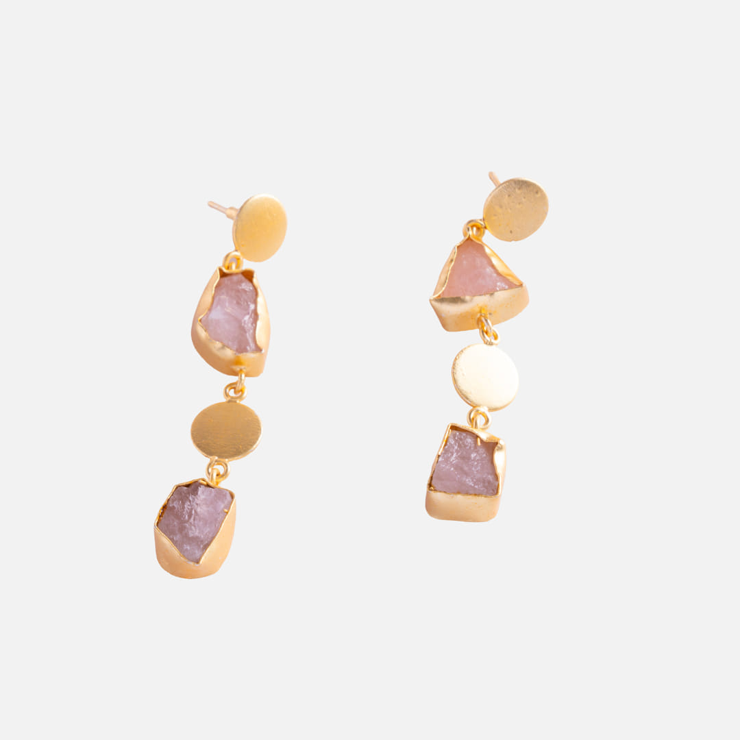 Gold Drop Earrings with Raw Stone Accents