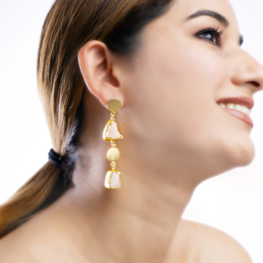 Gold Drop Earrings with Raw Stone Accents