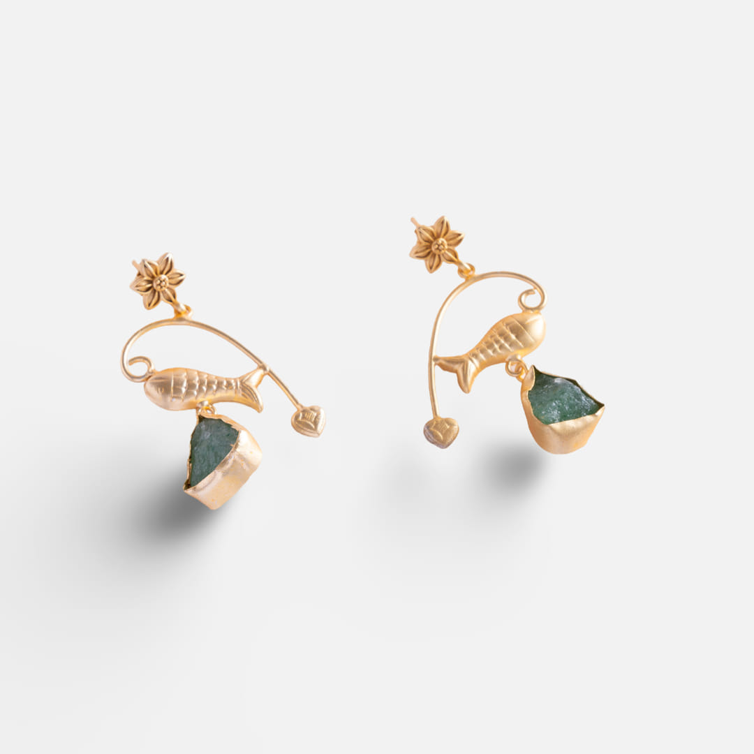 Gold-Toned Fish and Gemstone Statement Earring