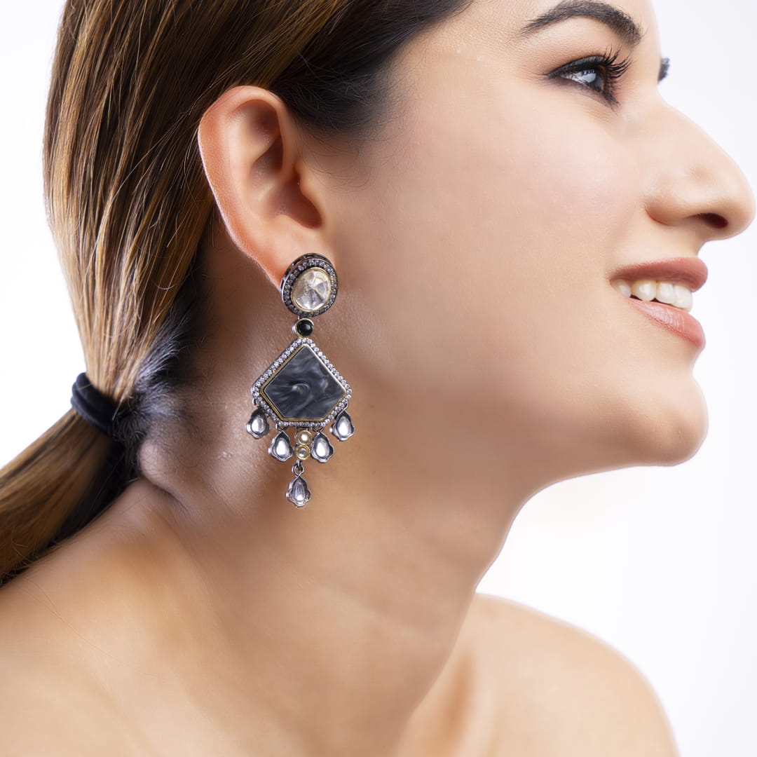 Black Marbled Drop Earrings