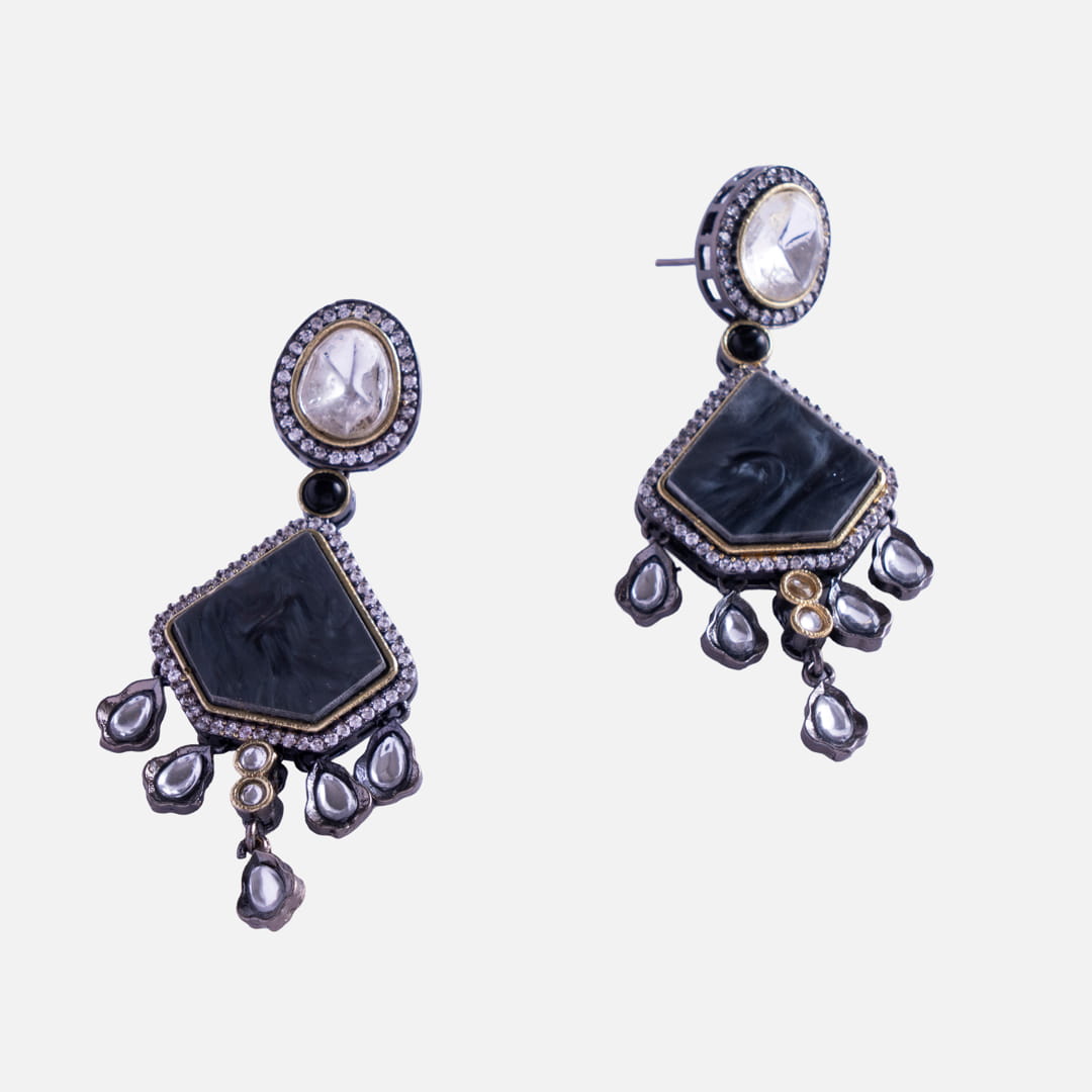 Black Marbled Drop Earrings