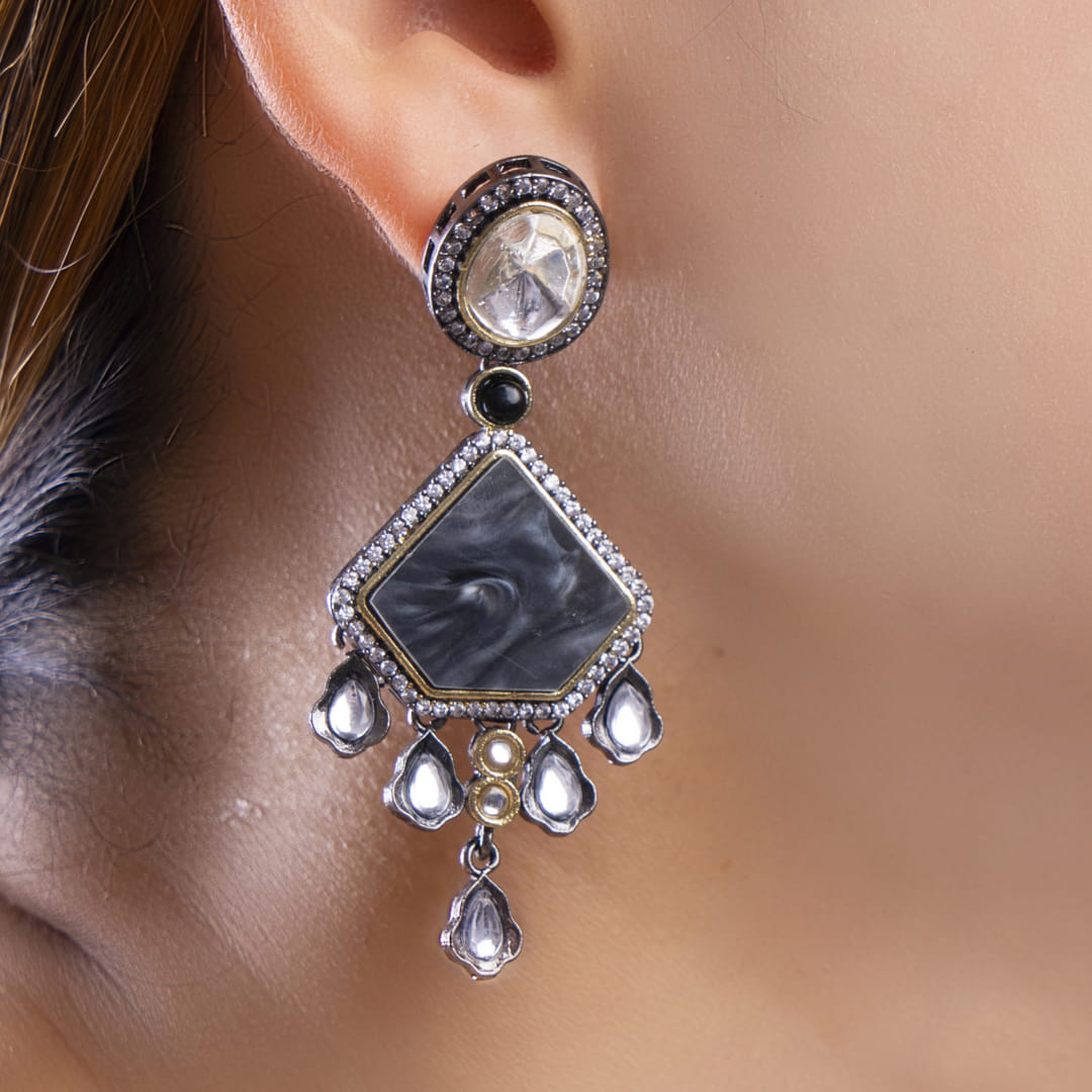 Black Marbled Drop Earrings