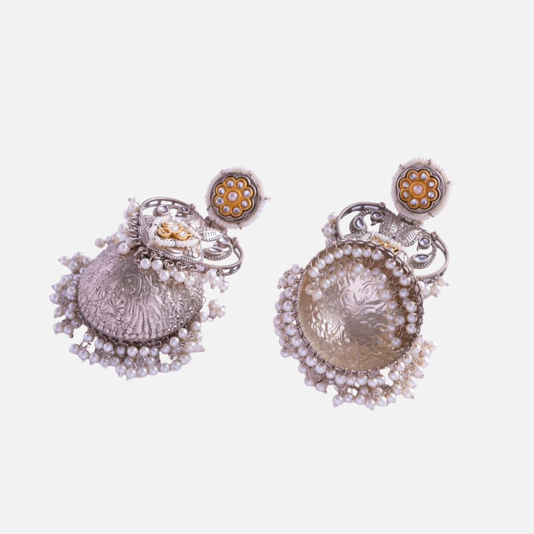 Silver and Pearl Jhumka Earrings