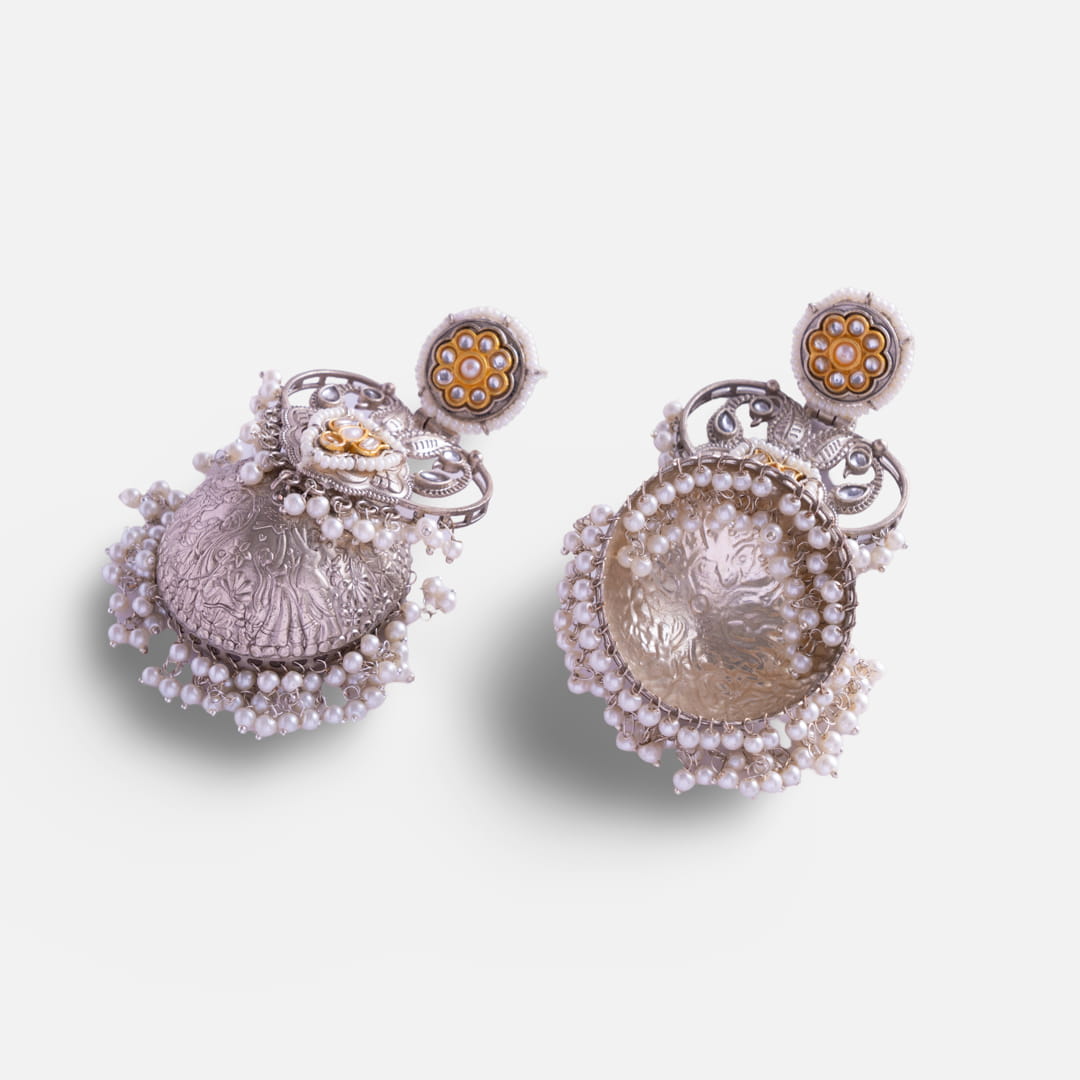 Silver and Pearl Jhumka Earrings
